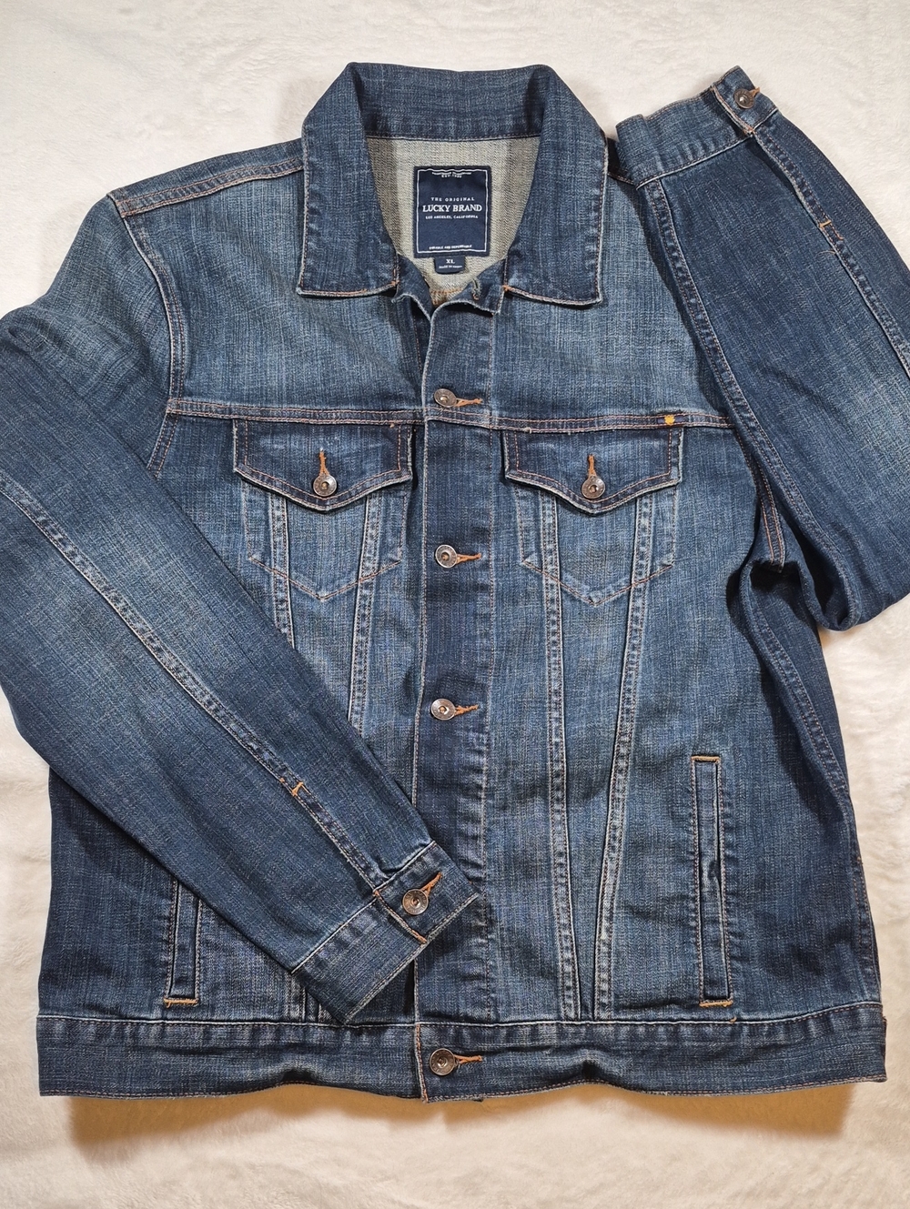 Lucky Brand Distressed Blue Denim Trucker Jacket